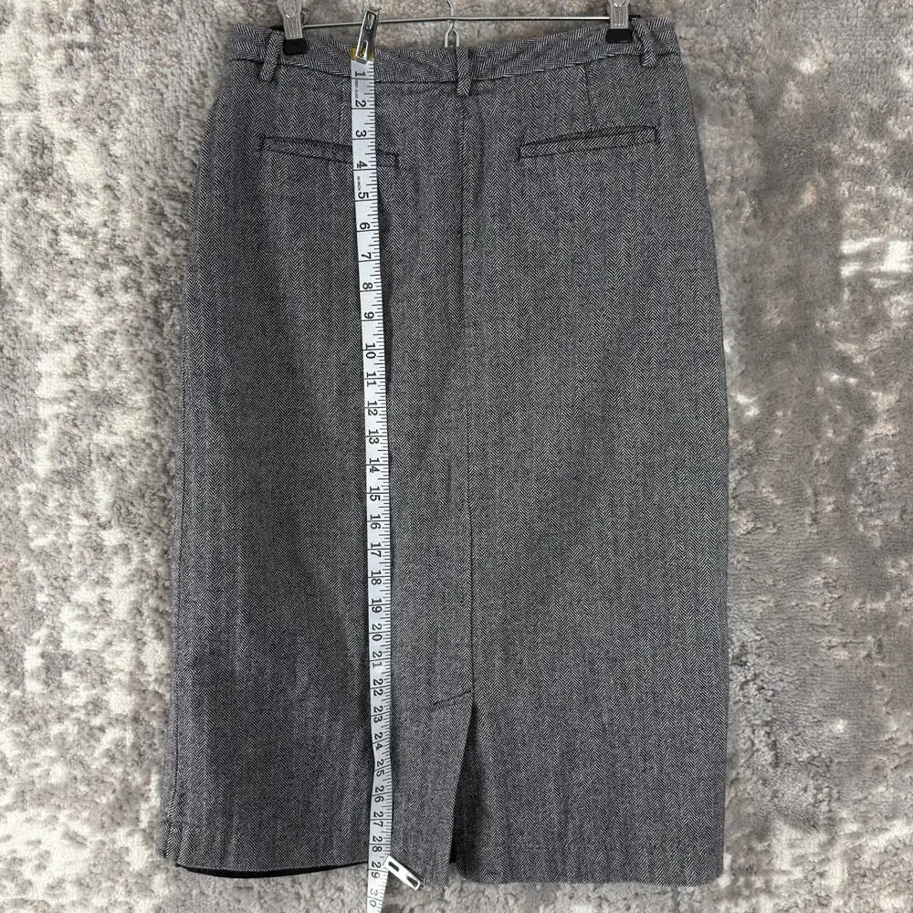 LL Bean‎ Petite Size 8P Classic Fit Casual Pencil Midi Skirt Black White Button